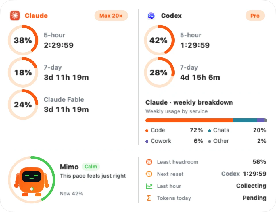 Claude and Codex usage widget with demo data